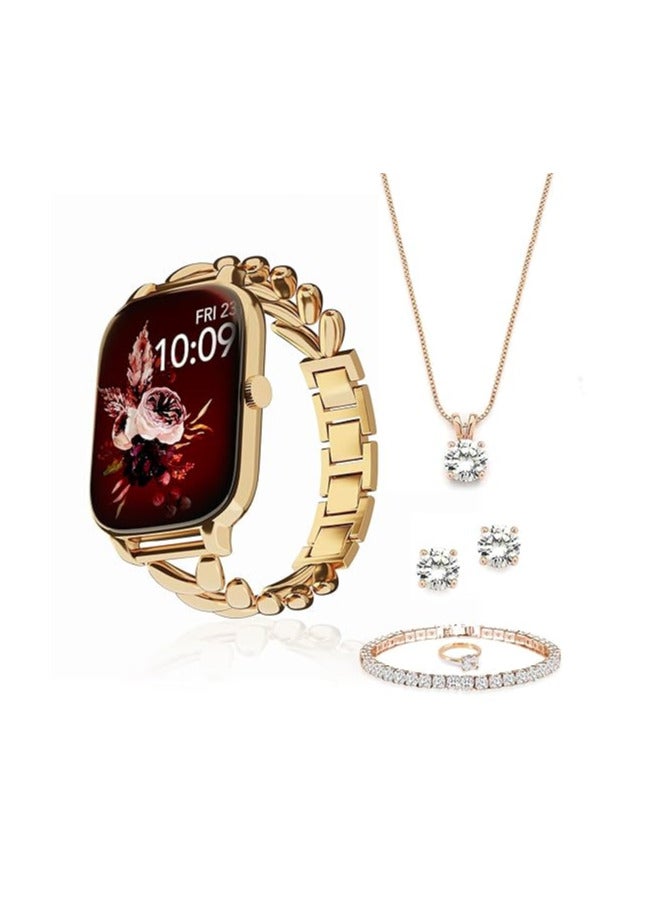 Vibez Allure Luxury Smart Watch for Women & Gift Box- Stainless Metal Straps,1.83" Display, BT Calling Smartwatch & Jewellery Set for Women, Gifts for Women (Earrings, Necklace, Bracelet, Ring)  - Image 1