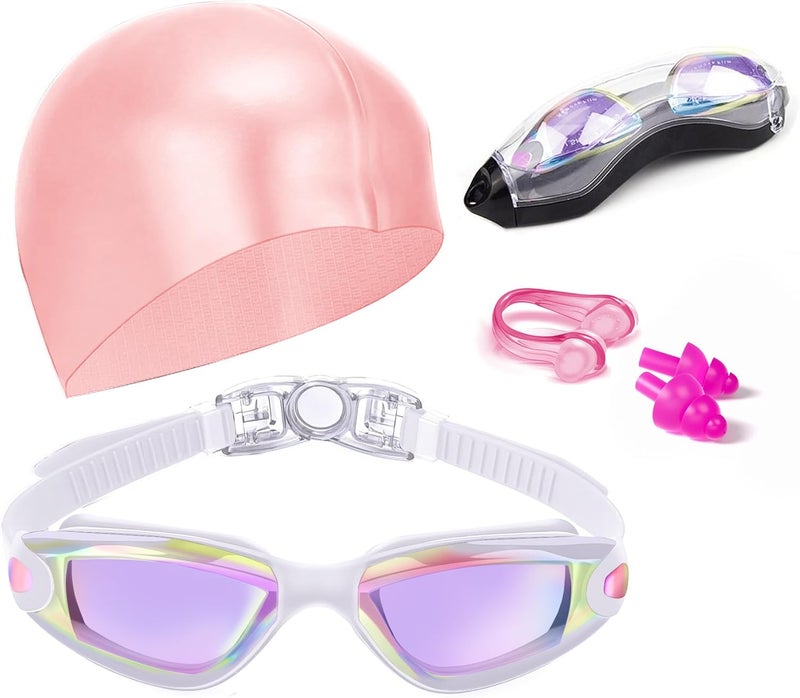 Hurdilen Swim Goggles Swimming Goggles No Leaking with Nose Clip, Earplugs, Swim Cap and Case for Men Women - Image 1