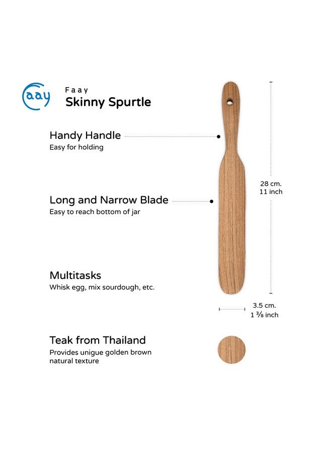 FAAY Skinny Spurtle - خلاط العجين المخمر وملعقة تقليب الخبز | مثالية لخفق العجين وخلطه وكشط البرطمانات والوصول إلى القاع | أدوات من خشب الساج للمبتدئين والخبز وكهدية للعجين المخمر - Image 2