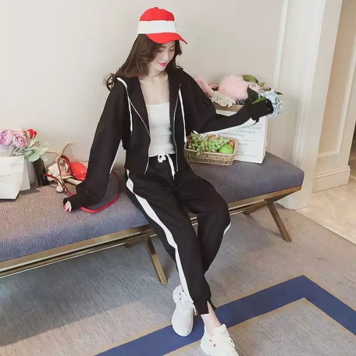 Hooded Casual Suit Women Spring Autumn Korean Loose Two-Piece Set Pink - Image 2