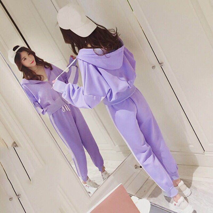 Hooded Casual Suit Women Spring Autumn Korean Loose Two-Piece Set Pink - Image 3