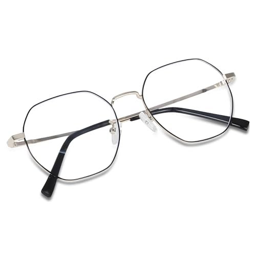 Dervin Zero Power Computer Bluelight Blocking Glasses For Men and Women | Blue Cut Computer Glasses | Full Rim Hexagon Shape Glasses | Anti Glare, Lightweight & Blocks Harmful Rays (Silver-Black) - Image 3