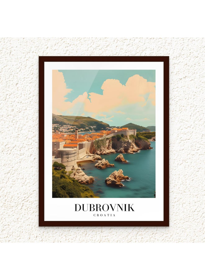 Art Decor Framed Fine Art Portrait Print of Dubrovnik Croatia Cityscape Wall Art Old Town and Mediterranean Architecture Travel Poster Wall Décor for Home Living Room Bedroom Hotels Gifting