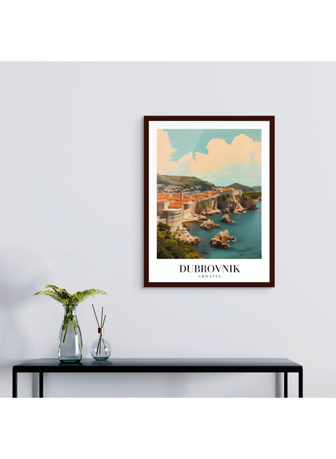 Art Decor Framed Fine Art Portrait Print of Dubrovnik Croatia Cityscape Wall Art Old Town and Mediterranean Architecture Travel Poster Wall Décor for Home Living Room Bedroom Hotels Gifting