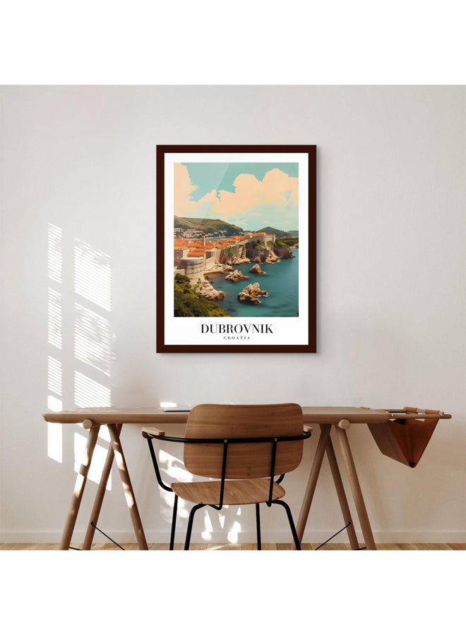 Art Decor Framed Fine Art Portrait Print of Dubrovnik Croatia Cityscape Wall Art Old Town and Mediterranean Architecture Travel Poster Wall Décor for Home Living Room Bedroom Hotels Gifting