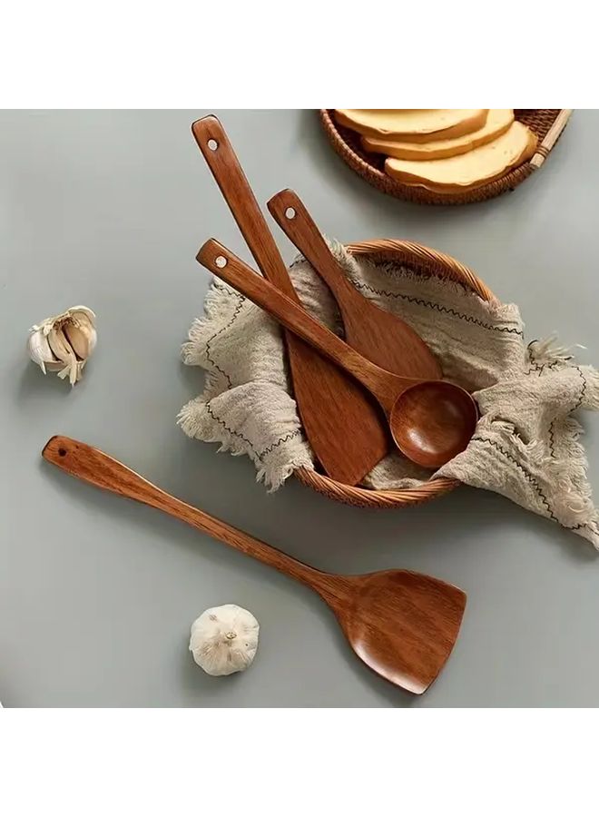 مجموعة مكونة من 5 قطع من أدوات المطبخ الخشبية من هيمو مع ملعقة وملعقة طهي من الخشب الطبيعي - Image 2