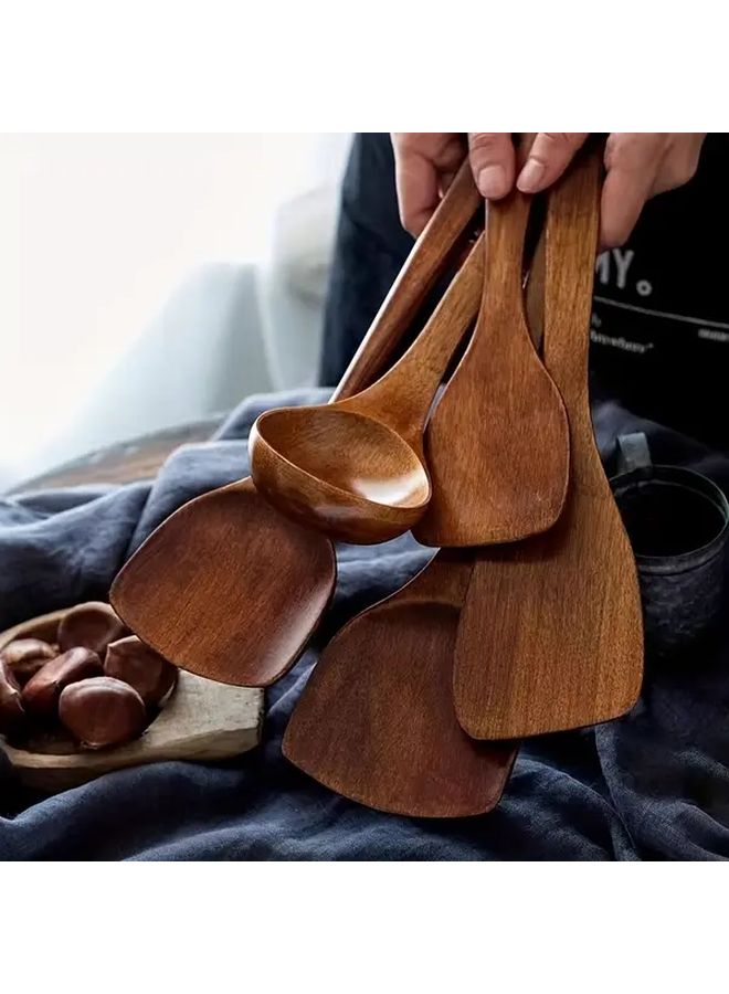مجموعة مكونة من 5 قطع من أدوات المطبخ الخشبية من هيمو مع ملعقة وملعقة طهي من الخشب الطبيعي - Image 1