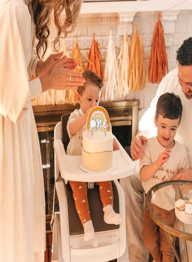 MUWEOL زينة كعكة خشبية على شكل شمس من MUWEOL - زينة حفلة عيد الميلاد الأول بنمط بوهو، مستلزمات حفل استقبال مولود جديد بألوان قوس قزح بنمط الهيبي للأولاد والبنات (زينة كعكة على شكل شمس بنمط بوهو) - Image 3