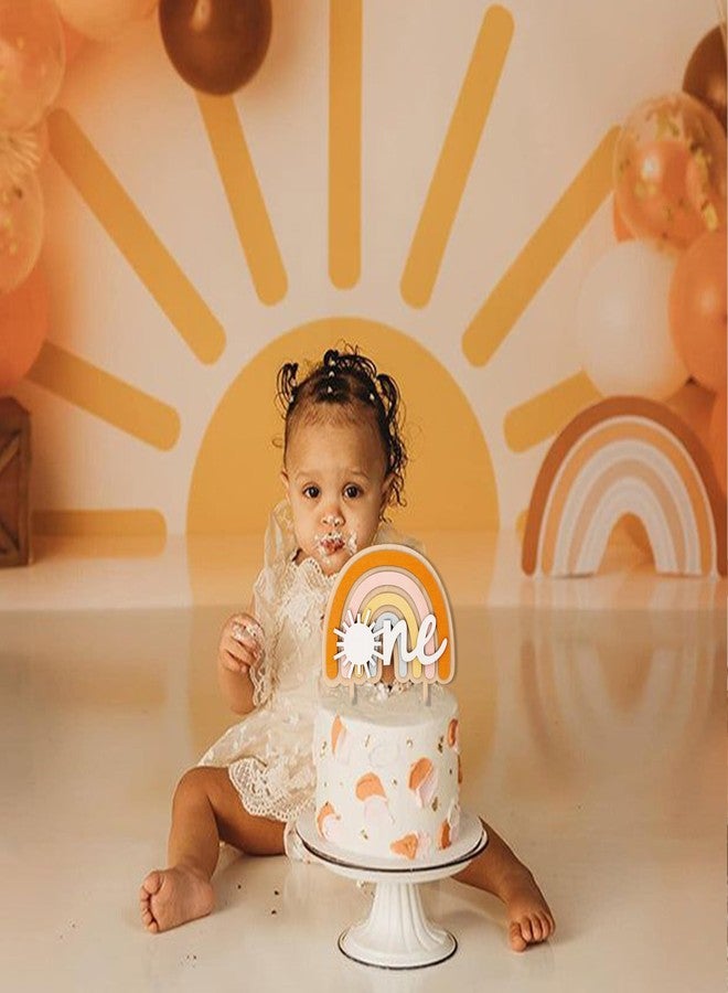 MUWEOL زينة كعكة خشبية على شكل شمس من MUWEOL - زينة حفلة عيد الميلاد الأول بنمط بوهو، مستلزمات حفل استقبال مولود جديد بألوان قوس قزح بنمط الهيبي للأولاد والبنات (زينة كعكة على شكل شمس بنمط بوهو) - Image 4