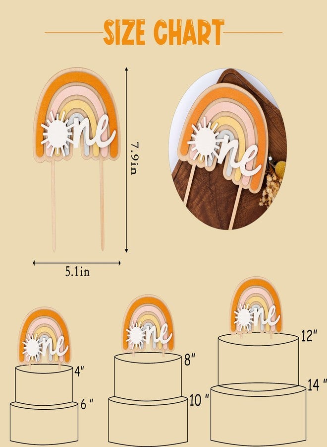 MUWEOL زينة كعكة خشبية على شكل شمس من MUWEOL - زينة حفلة عيد الميلاد الأول بنمط بوهو، مستلزمات حفل استقبال مولود جديد بألوان قوس قزح بنمط الهيبي للأولاد والبنات (زينة كعكة على شكل شمس بنمط بوهو) - Image 2