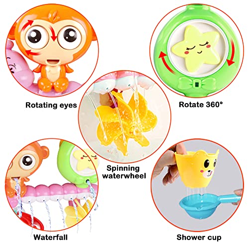 G-WACK GWACK Bath Toys for Toddlers Age 1 2 3 Year Old Girl Boy Preschool New Born Baby Bathtub Water Toys Durable Interactive Multicolored Infant Toy Lovely Monkey CaterpillarStrong Suction Cups Pink - Image 5