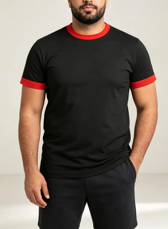 Take Two Plus Size Black Crew Neck Ringer T-Shirt
