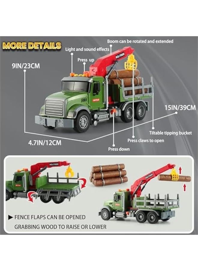 Logging Truck Toys for Kids 15 Large Timber Truck with Loading Crane and 6 Trunks Farm Toys Vehicle Playset Toy for Boys Ages 3 4 5 6  - Image 3