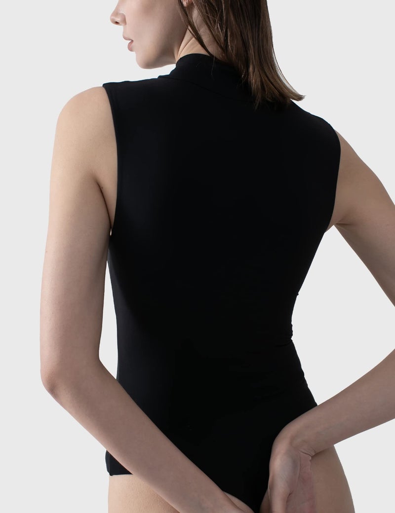 PUMIEY Sleeveless Bodysuit for Women Mock Turtle Neck Sexy Tank Tops Body Suits Women Clothing Jet Black Medium - Image 4