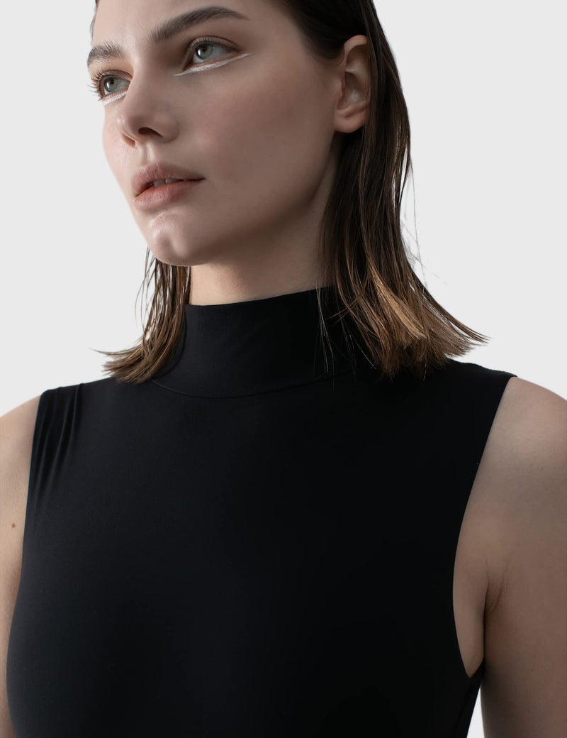 PUMIEY Sleeveless Bodysuit for Women Mock Turtle Neck Sexy Tank Tops Body Suits Women Clothing Jet Black Medium - Image 5