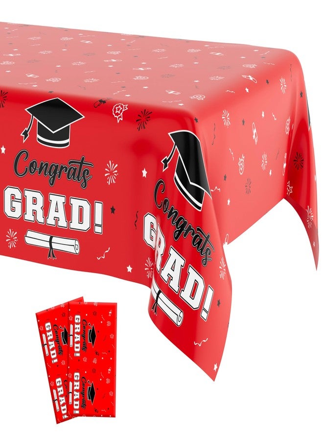 ChicQuench Graduation Party Decorations 2024, Graduation Tablecloth, Red and Black Graduation Decorations 2024, 2 Pcs 54”x108” Disposable Plastic Red Congrats Grad Tablecover for Graduation Party Supplies - Image 1