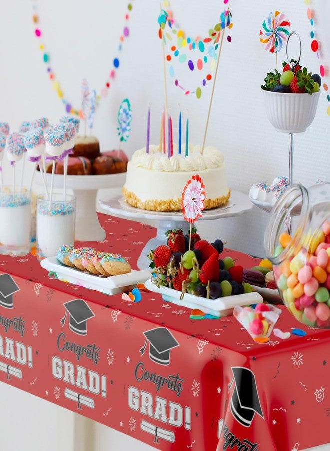 ChicQuench Graduation Party Decorations 2024, Graduation Tablecloth, Red and Black Graduation Decorations 2024, 2 Pcs 54”x108” Disposable Plastic Red Congrats Grad Tablecover for Graduation Party Supplies - Image 4
