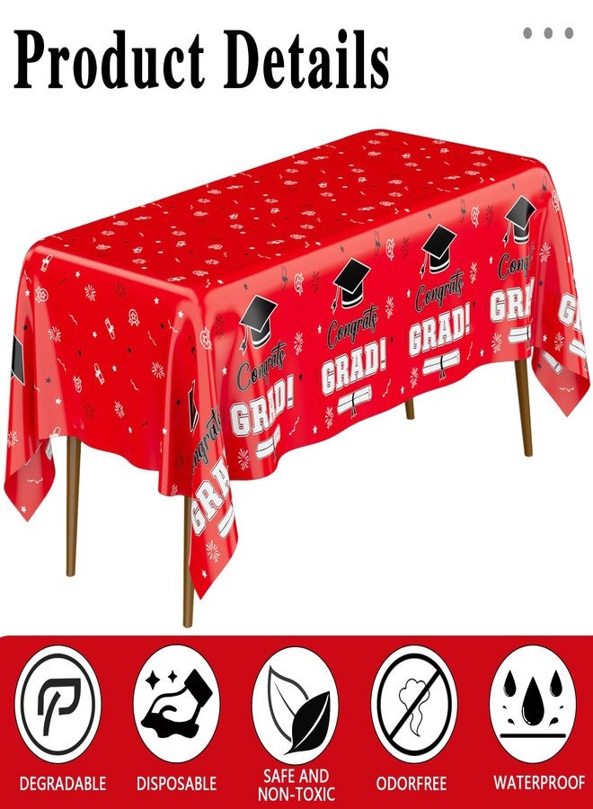 ChicQuench Graduation Party Decorations 2024, Graduation Tablecloth, Red and Black Graduation Decorations 2024, 2 Pcs 54”x108” Disposable Plastic Red Congrats Grad Tablecover for Graduation Party Supplies - Image 3