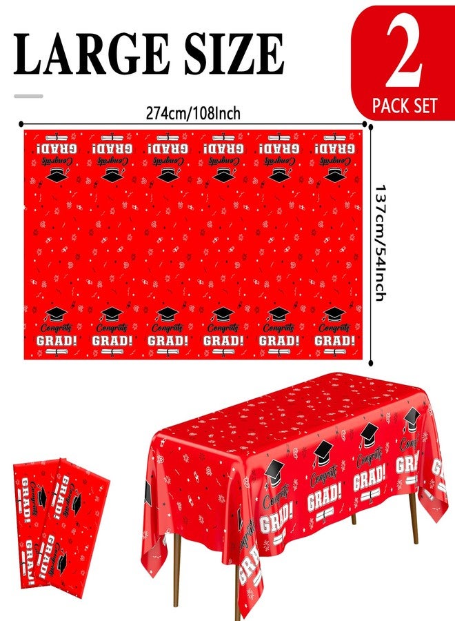ChicQuench Graduation Party Decorations 2024, Graduation Tablecloth, Red and Black Graduation Decorations 2024, 2 Pcs 54”x108” Disposable Plastic Red Congrats Grad Tablecover for Graduation Party Supplies - Image 2