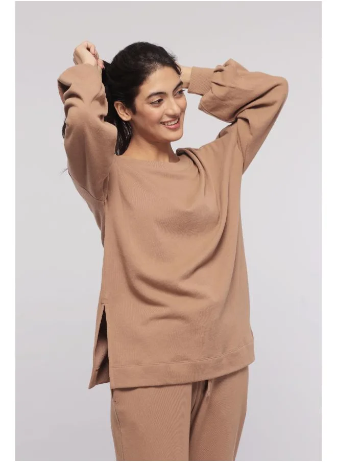 NeceSera Brown Terry Long Sweatshirt