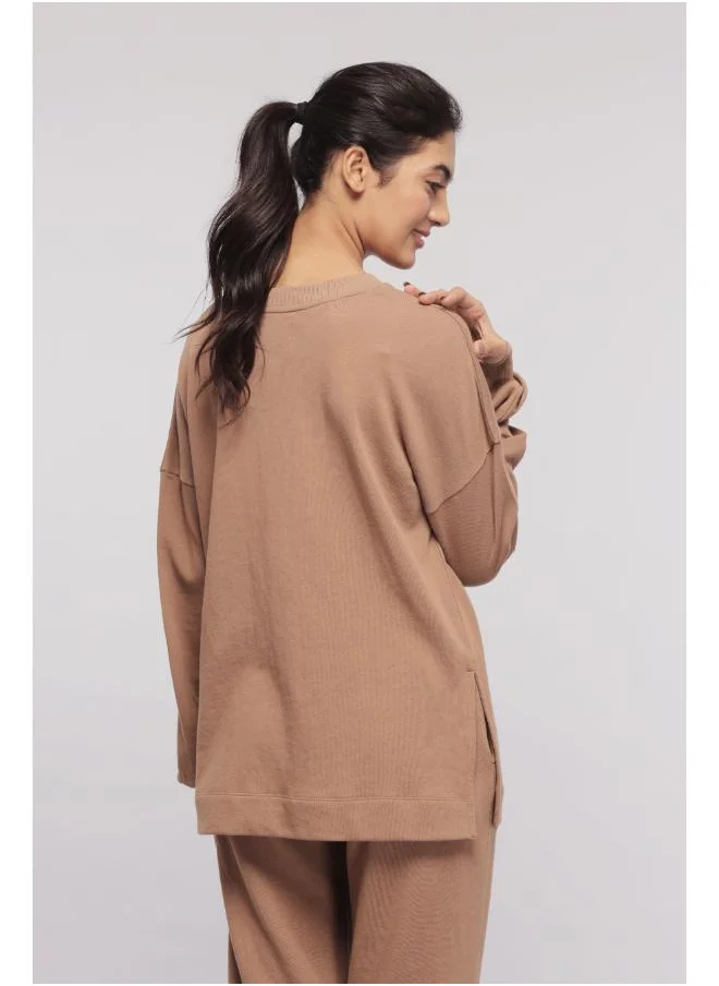 NeceSera Brown Terry Long Sweatshirt