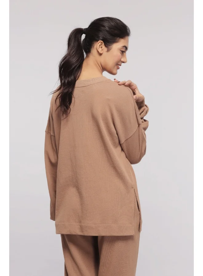 NeceSera Brown Terry Long Sweatshirt