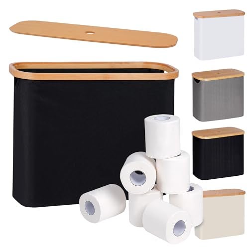 eFluky Toilet Paper Storage Basket with Lid, Free Standing Holder for Up to 9 Mega Rolls, Black - Image 1