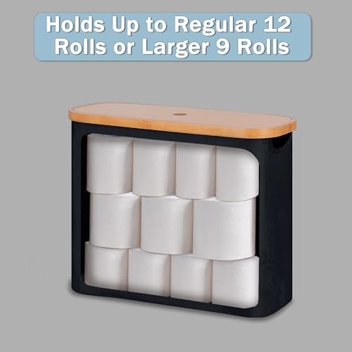 eFluky Toilet Paper Storage Basket with Lid, Free Standing Holder for Up to 9 Mega Rolls, Black - Image 5
