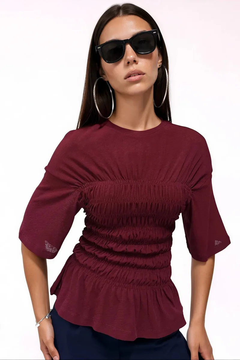 BUSEM Women’s Solid Crepe Frill Blouse
