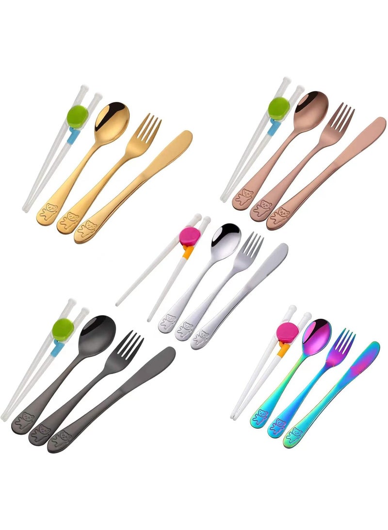 Poylim Kids Silverware, Poylim Stainless Steel Children Flatware Set, Toddler Utensils Set of 5, Multi Color - Image 1