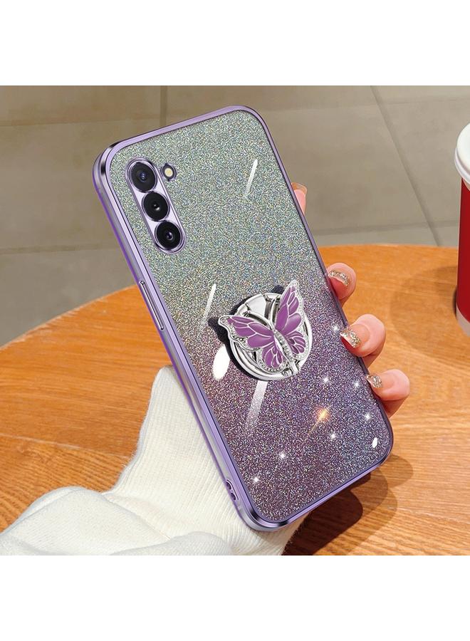 S-TOP Case For Samsung Galaxy Note10 Plated Gradient Glitter Butterfly Holder TPU Phone Case - Image 1