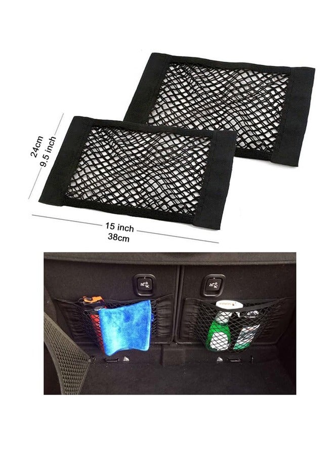 2 Packs Universal Mesh Cargo Net Car Storage Net Wall Sticker Organizer Pouch Bag Storage Mesh Net for Car Trunk Storage Add On Organizers (15" x 9.5") - Image 2
