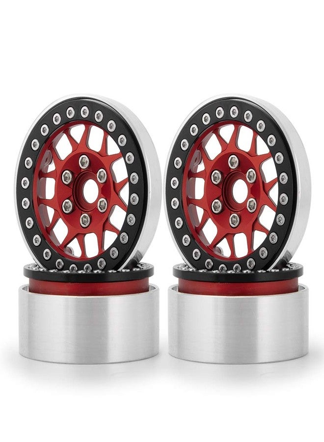 RCLIONS عجلات ريمز معدنية من الألمنيوم RCLIONS بحجم 1.9 بوصة مع قفل خرز لسيارة الزحف الصخري 1/10 Axial SCX10 D90 TRX4 - عبوة من 4 قطع/مجموعة واحدة (أحمر+أسود) - Image 1