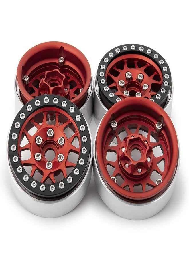 RCLIONS عجلات ريمز معدنية من الألمنيوم RCLIONS بحجم 1.9 بوصة مع قفل خرز لسيارة الزحف الصخري 1/10 Axial SCX10 D90 TRX4 - عبوة من 4 قطع/مجموعة واحدة (أحمر+أسود) - Image 3