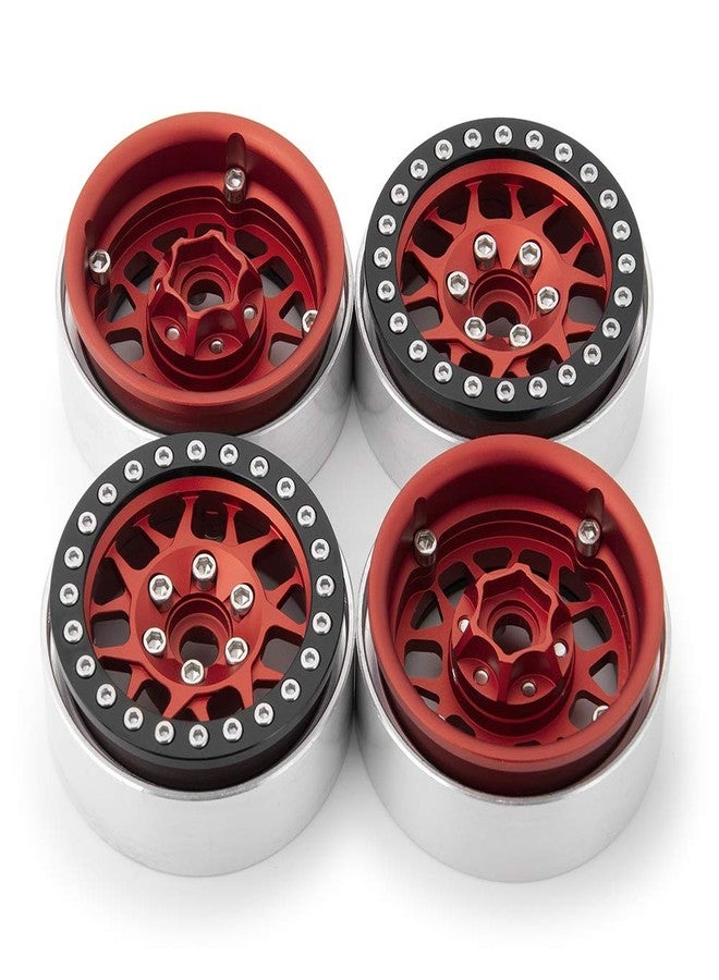 RCLIONS عجلات ريمز معدنية من الألمنيوم RCLIONS بحجم 1.9 بوصة مع قفل خرز لسيارة الزحف الصخري 1/10 Axial SCX10 D90 TRX4 - عبوة من 4 قطع/مجموعة واحدة (أحمر+أسود) - Image 4