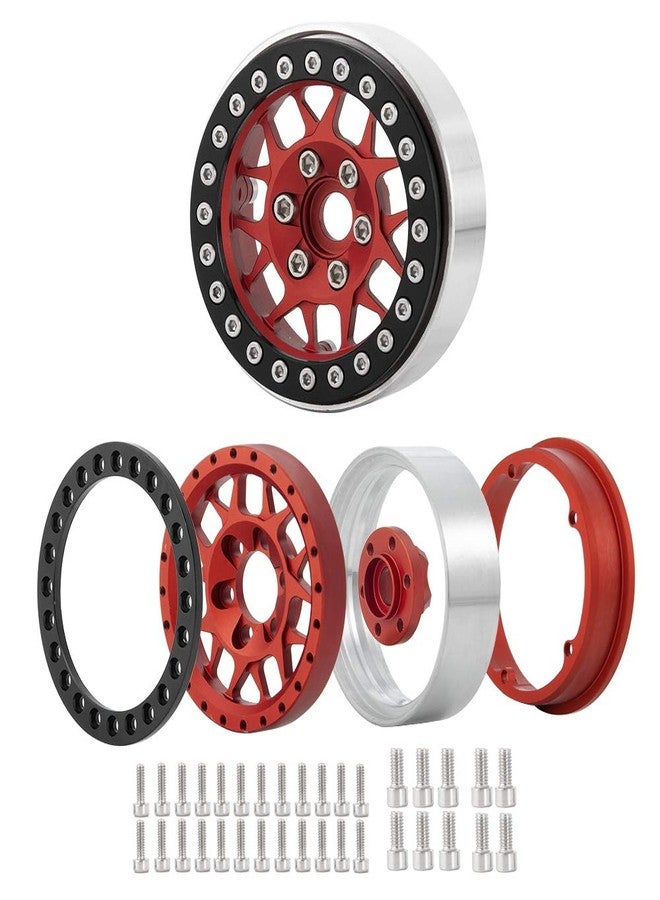 RCLIONS عجلات ريمز معدنية من الألمنيوم RCLIONS بحجم 1.9 بوصة مع قفل خرز لسيارة الزحف الصخري 1/10 Axial SCX10 D90 TRX4 - عبوة من 4 قطع/مجموعة واحدة (أحمر+أسود) - Image 2