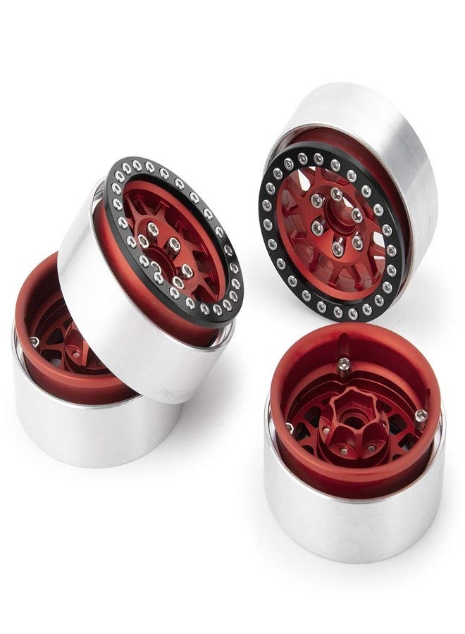 RCLIONS عجلات ريمز معدنية من الألمنيوم RCLIONS بحجم 1.9 بوصة مع قفل خرز لسيارة الزحف الصخري 1/10 Axial SCX10 D90 TRX4 - عبوة من 4 قطع/مجموعة واحدة (أحمر+أسود) - Image 5