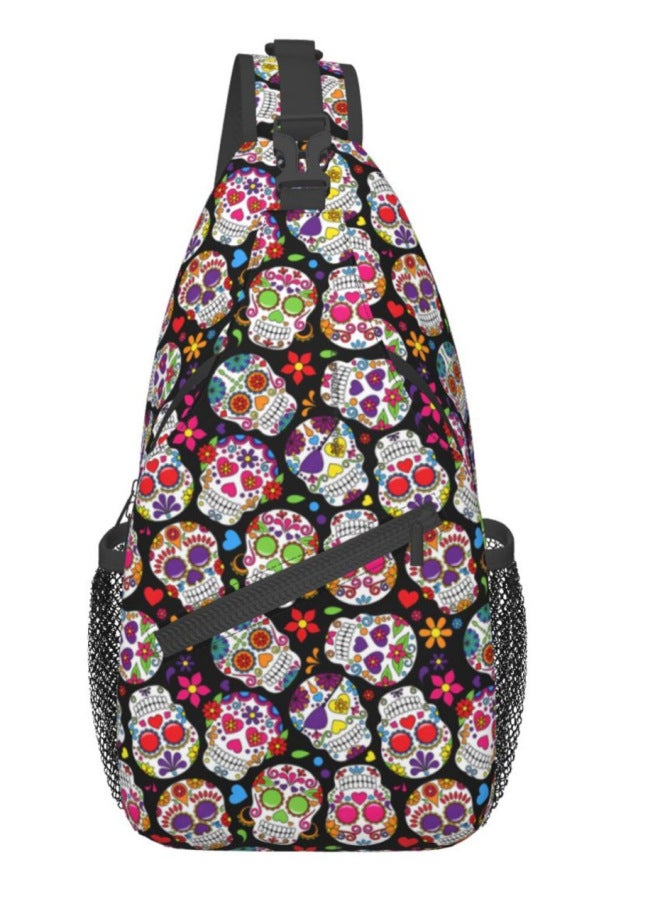 حقيبة صدر لكرة القدم وكرة السلة والرجبي والبيسبول والرياضة والفطر والأقحوان للأولاد والبنات حقيبة كتف للكبار - اللون: جمجمة C - Image 1