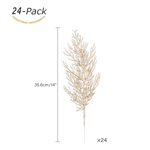XmasExp Christmas Glitter Berries Stems 16pcs Artificial Berry Picks for Christmas Tree Ornaments fillers DIY Xmas Wreath Crafts Garland Holiday Party Wedding and Home Decoration Champagne Gold - Image 3