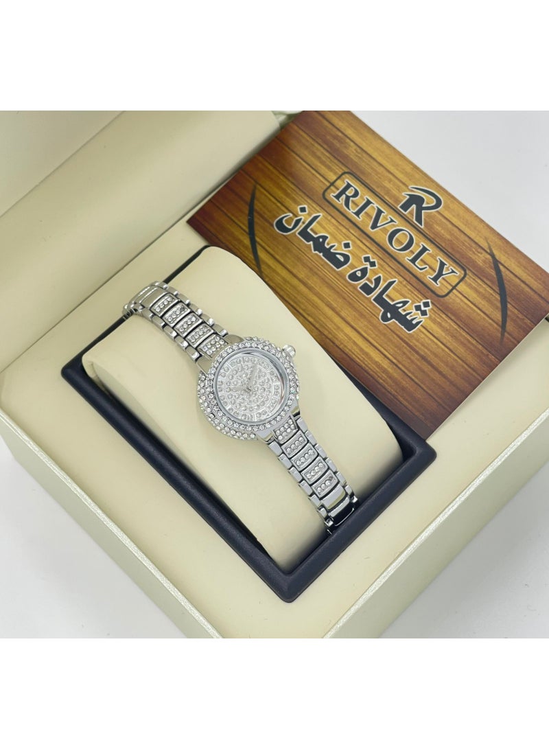 ريفولي ساعة يد نسائية من الفولاذ المقاوم للصدأ مرصعة بالكريستال