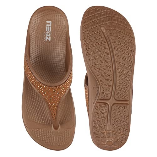 Neoz Ultra Soft Women's Slippers with Cushion FootBed for Adult | Comfortable & Light Weight| Stylish & Anti-Skid| Waterproof & Everyday Flip Flops for Ladies/Girls, W-SWAROVSKI-BRONZO_6 - Image 2
