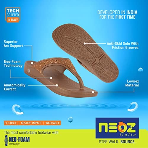 Neoz Ultra Soft Women's Slippers with Cushion FootBed for Adult | Comfortable & Light Weight| Stylish & Anti-Skid| Waterproof & Everyday Flip Flops for Ladies/Girls, W-SWAROVSKI-BRONZO_6 - Image 3