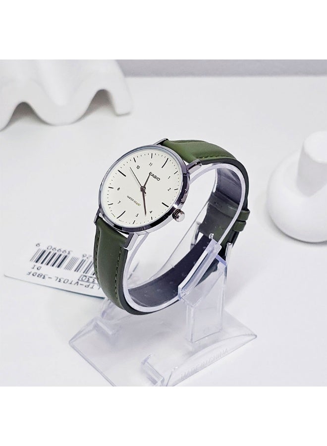 كاسيو ساعة كاسيو LTP-VT03L-3BDF للنساء – إطار ذهبي مع قرص أخضر وحزام جلد أخضر - Image 3