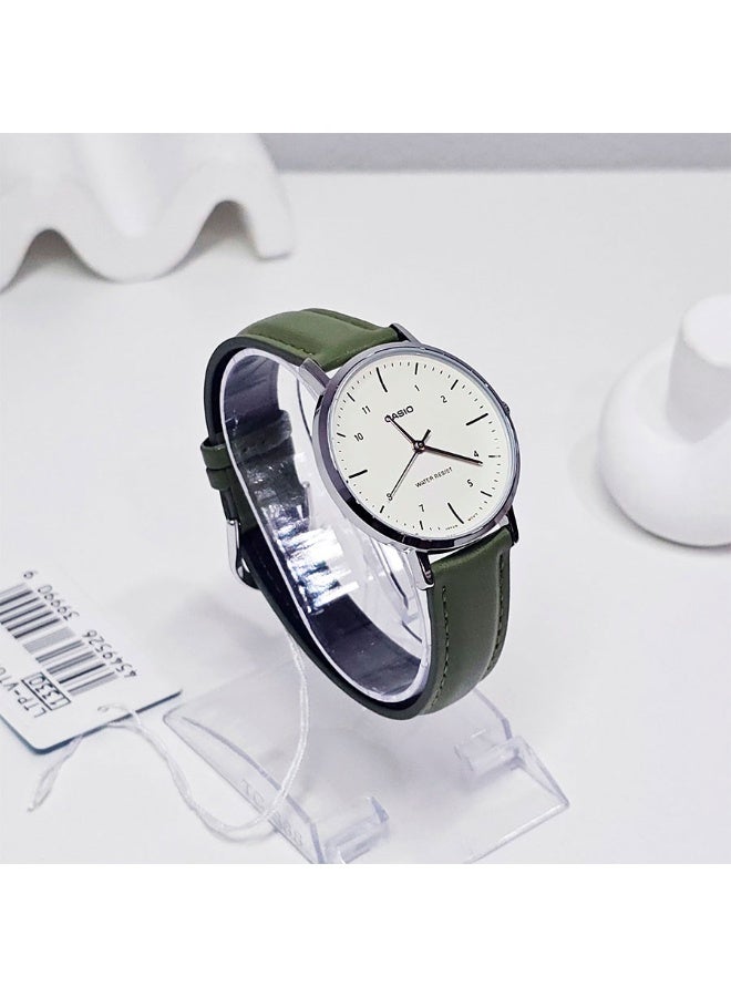 كاسيو ساعة كاسيو LTP-VT03L-3BDF للنساء – إطار ذهبي مع قرص أخضر وحزام جلد أخضر - Image 4