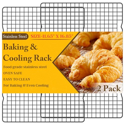 Qukaka 2PCS Cooling Racks for Cooking and Baking -11.65''x16.85''Heavy Duty Stainless Steel Wire Rack for Baking, Grilling, Roasting - Oven & Dishwasher Safe - Fits Half Sheet Pan（Black） - Image 1