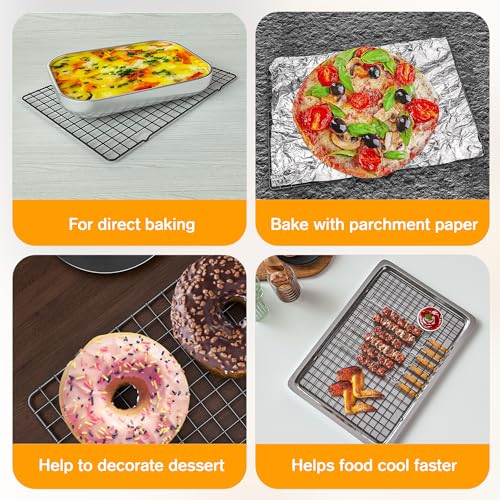 Qukaka 2PCS Cooling Racks for Cooking and Baking -11.65''x16.85''Heavy Duty Stainless Steel Wire Rack for Baking, Grilling, Roasting - Oven & Dishwasher Safe - Fits Half Sheet Pan（Black） - Image 4