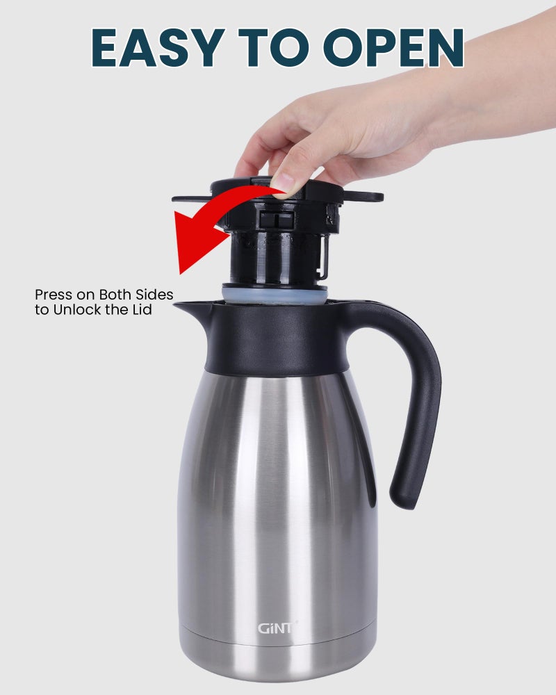 GiNT 51Oz Stainless Steel Thermal Coffee Carafe with Lid/Double Walled Vacuum Thermal Carafe / 12 Hour Heat Retention (Silver, 1.5L) - Image 5
