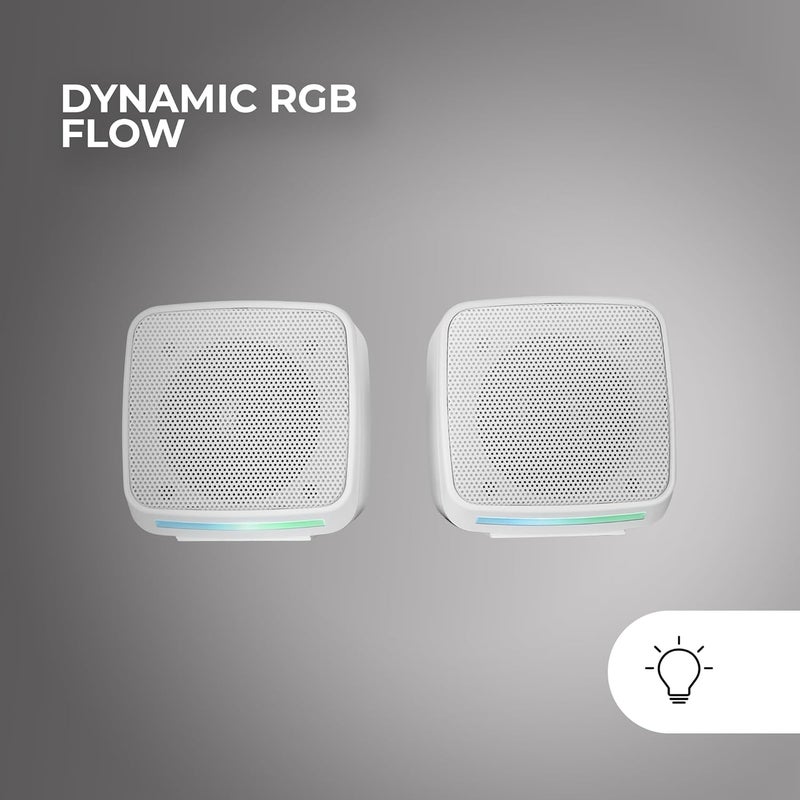 مارس_جيمنج MARSGAMING MS-PRO، مكبرات صوت مضغوطة بقوة 10 واط، إضاءة RGB Flow ديناميكية، مكبر صوت للكمبيوتر مع صندوق تحكم في مستوى الصوت ومدخل جاك 3.5 مم، مكبرات صوت ألعاب متوافقة مع PC/Mac/Smartphone/Tablet، أبيض - Image 4