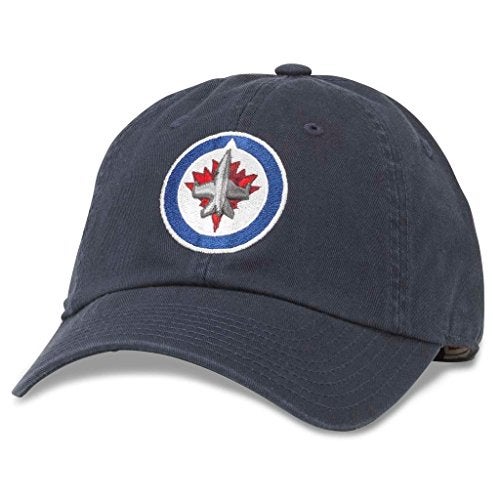 AMERICAN NEEDLE Officially Licensed NHL National Hockey League Team Baseball Buckle Strap Dad Hat, Winnipeg Jets, Navy - Image 1