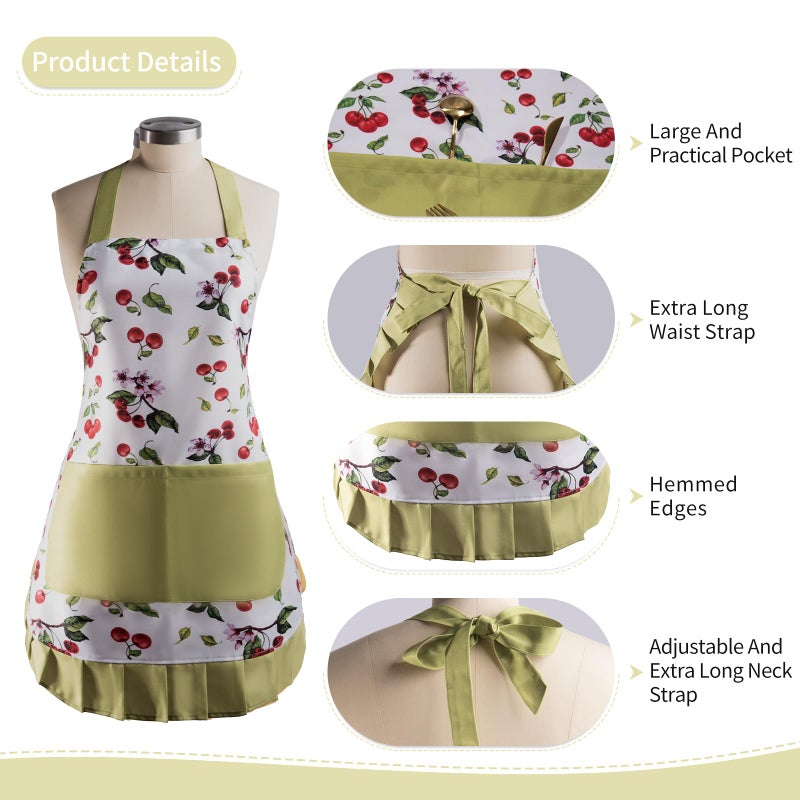 Alex Virtue Vintage Floral Apron for Women with Functional Pockets Adjustable Neck Strap for Cooking Baking Mother's Gift (berry) - Image 4